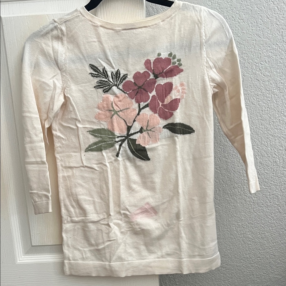 LOFT Cream Sweater with Pink Floral Design